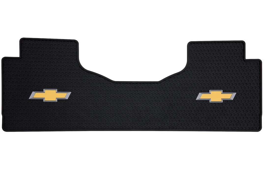 595123-1 – COVERCRAFT Floor Mat, Black Direct-Fit Gold Chevy Bowtie Logo Rubberized Vinyl Single